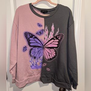 Pink and gray butterfly sweatshirt